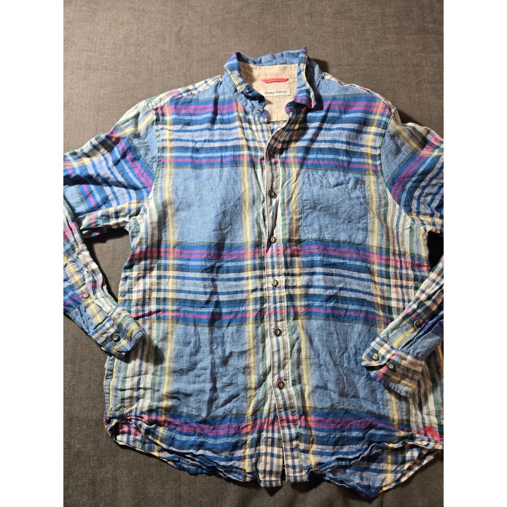 Tommy Bahama Shirt Mens Large Linen Check Quiet Luxury Coastal Breathable